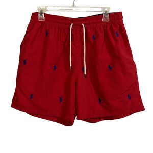 Polo Ralph Lauren Traveler Swim Trunks L Red All Over Pony Print Board Shorts
